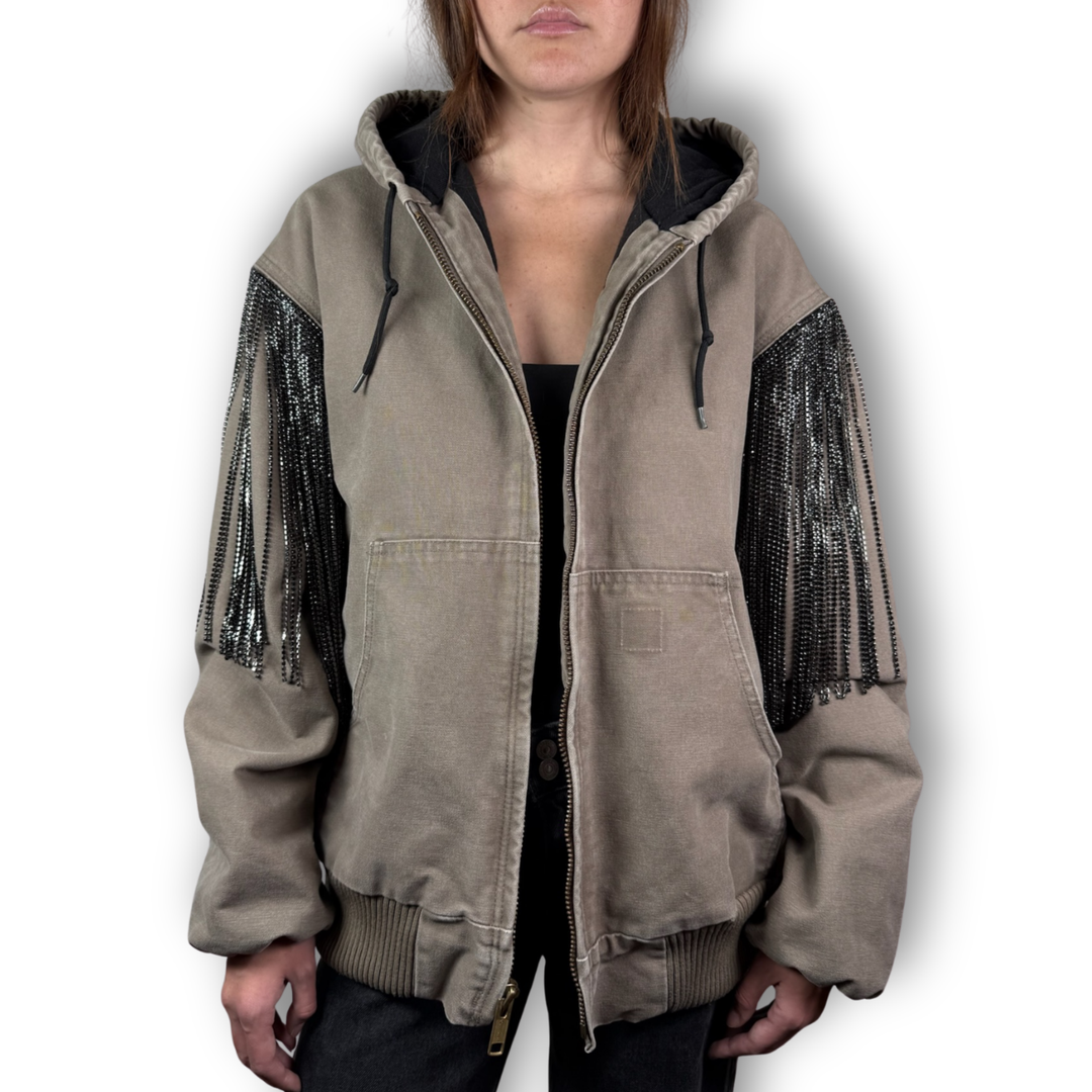 Daniel Diamond vintage brown work  rhinestone jacket black fringe