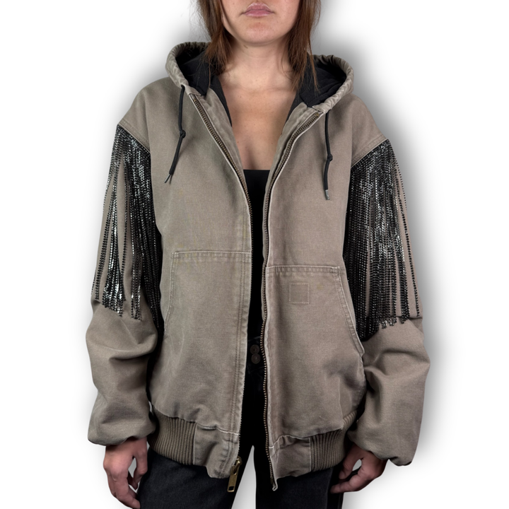 Daniel Diamond vintage brown work  rhinestone jacket black fringe