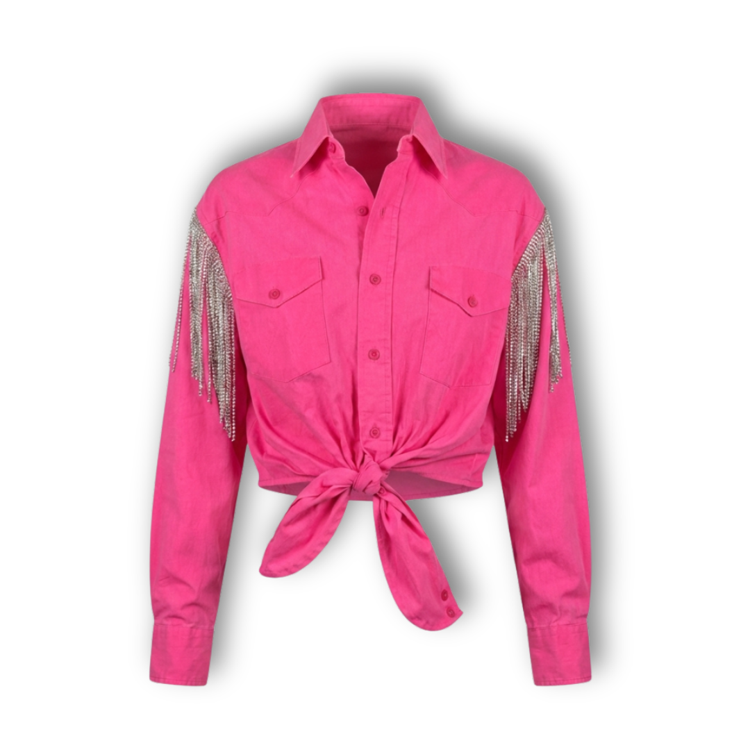 VINTAGE RHINESTONE FRINGE TIE TOP