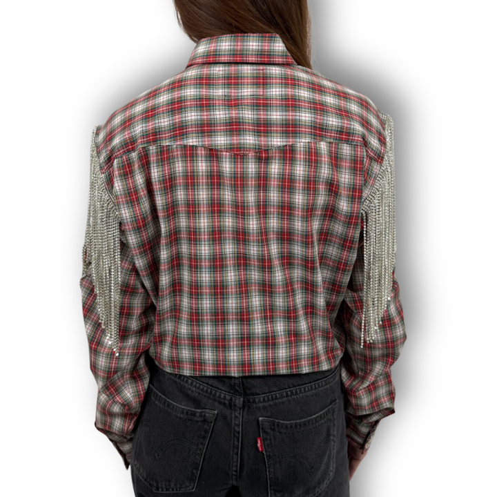 VINTAGE RHINESTONE FRINGE TIE TOP