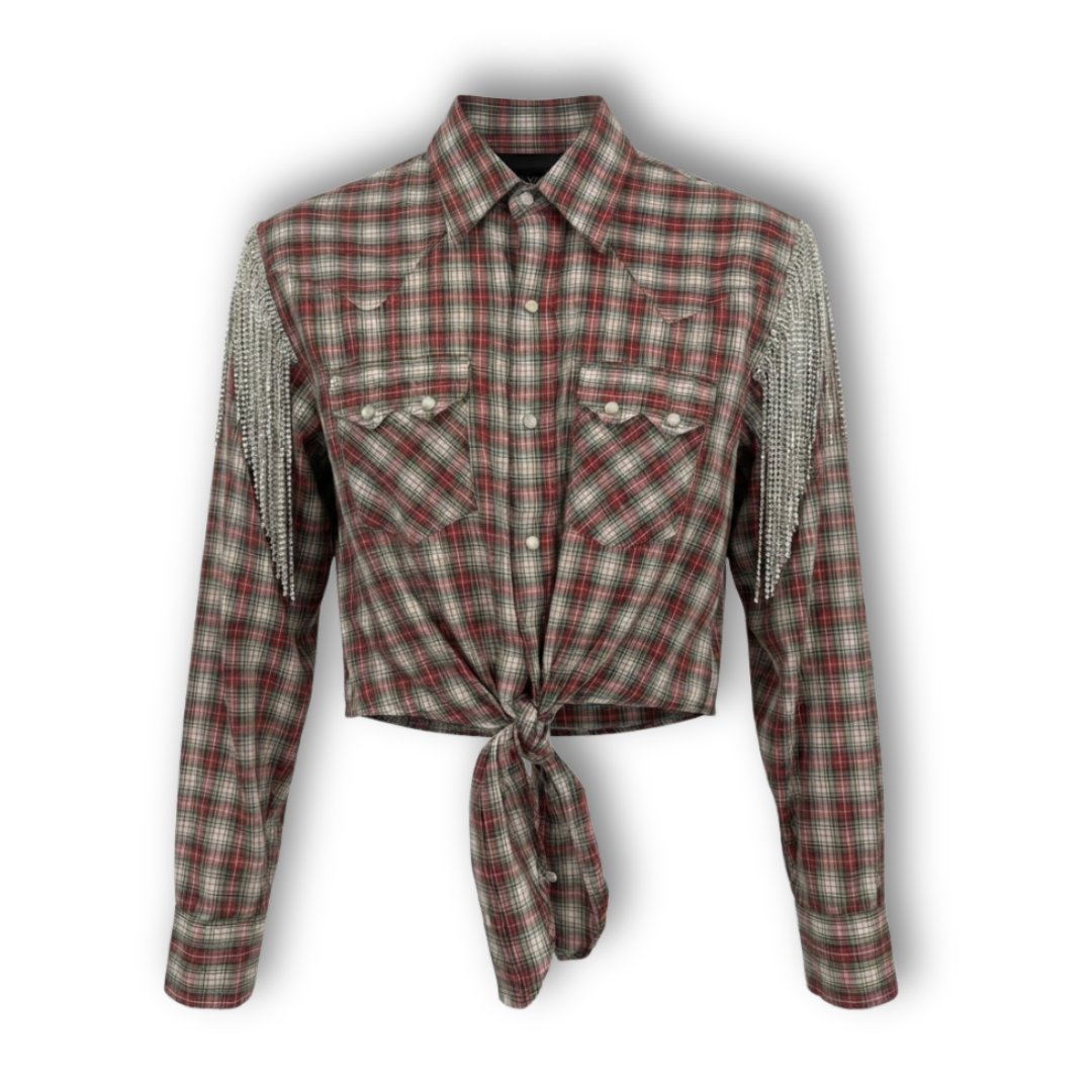 VINTAGE RHINESTONE FRINGE TIE TOP