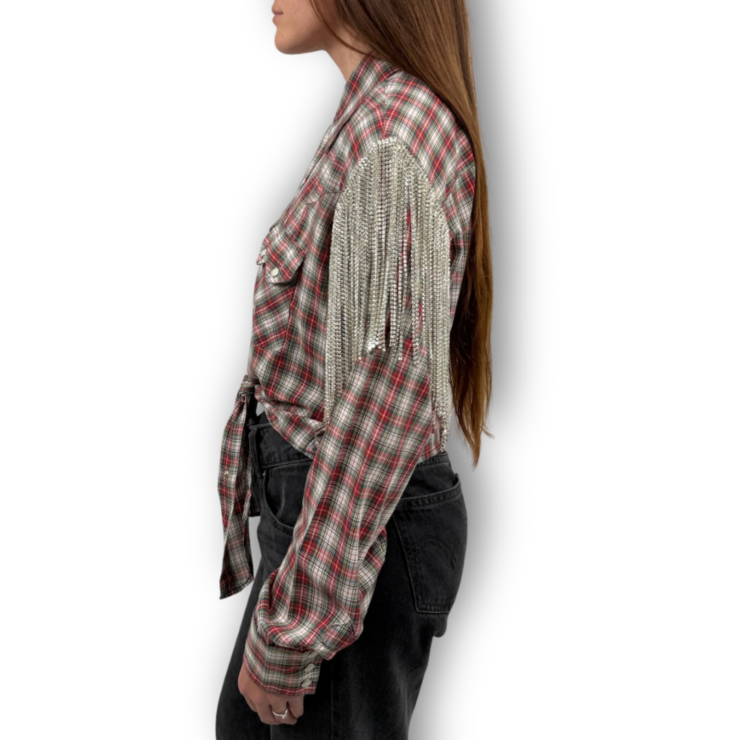 VINTAGE RHINESTONE FRINGE TIE TOP