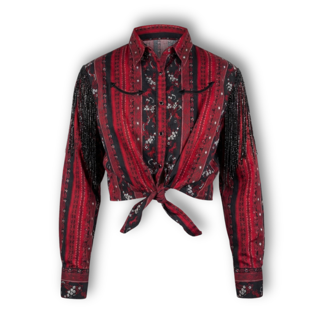 VINTAGE RHINESTONE FRINGE TIE TOP