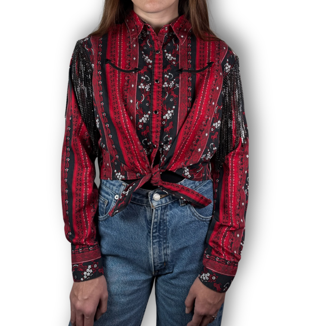 Daniel Diamond red western tie top with black fringe