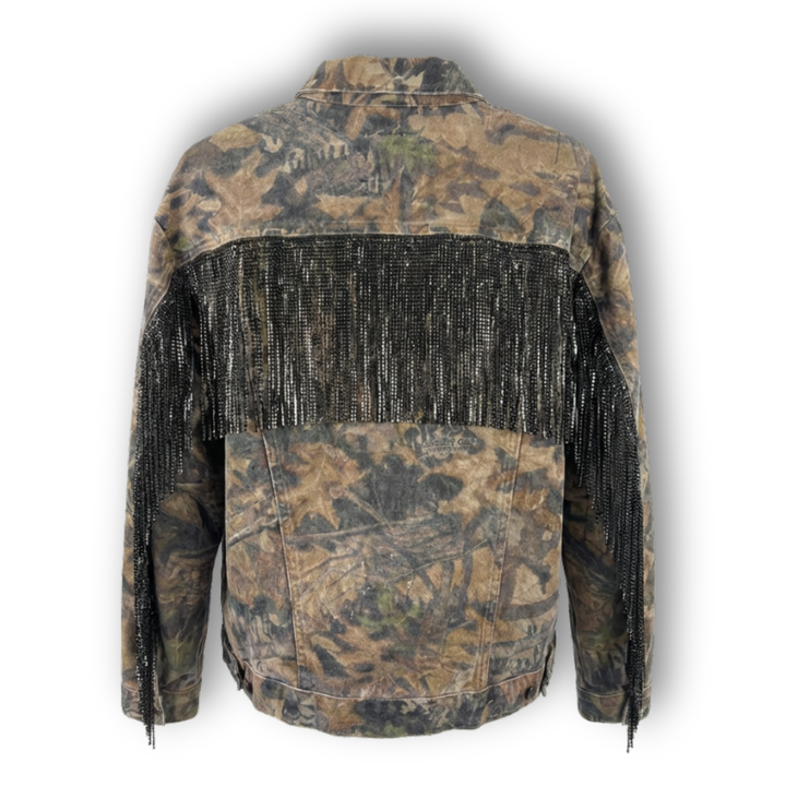 VINTAGE CAMO RHINESTONE FRINGE JACKET