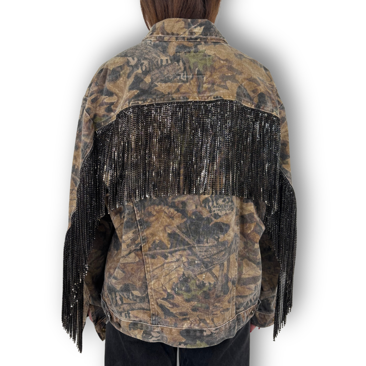 VINTAGE CAMO RHINESTONE FRINGE JACKET