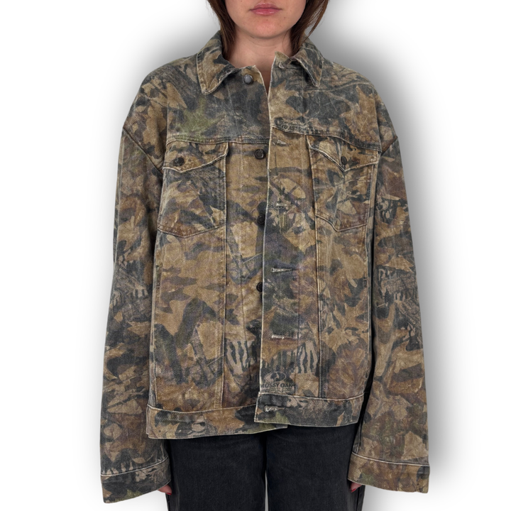 VINTAGE CAMO RHINESTONE FRINGE JACKET