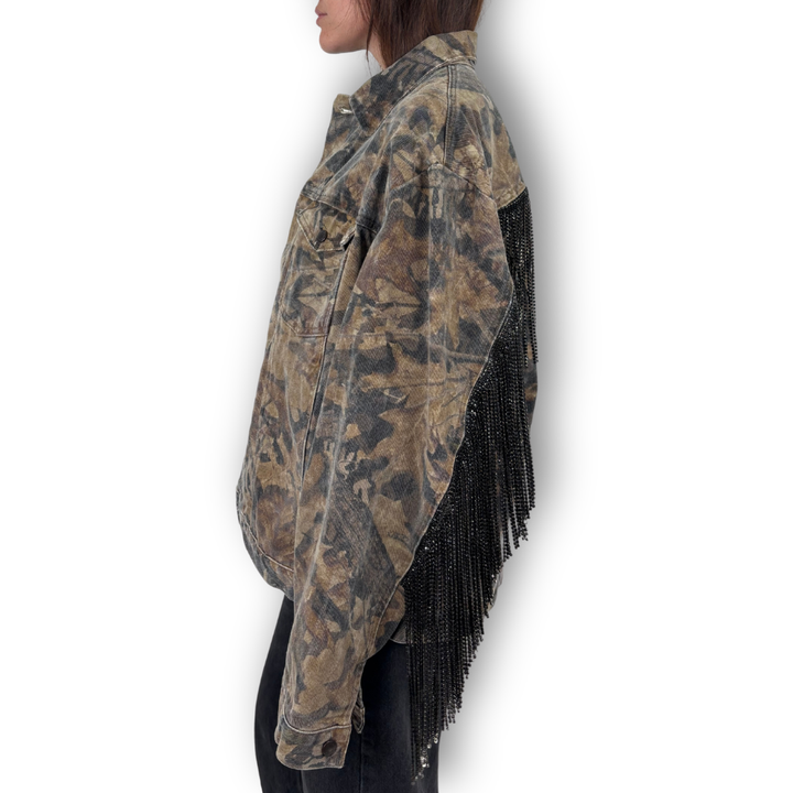 VINTAGE CAMO RHINESTONE FRINGE JACKET