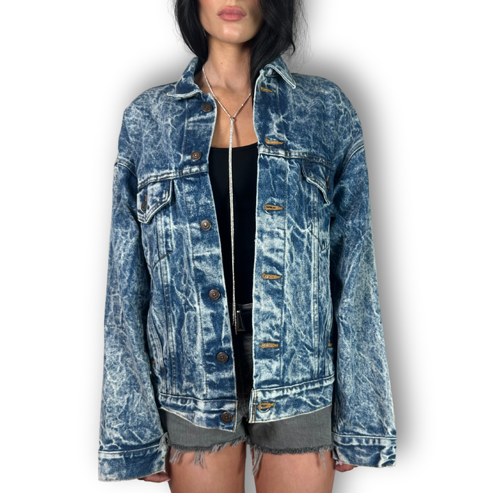 vintage rhinestone fringe jacket acid wash with silver fringe