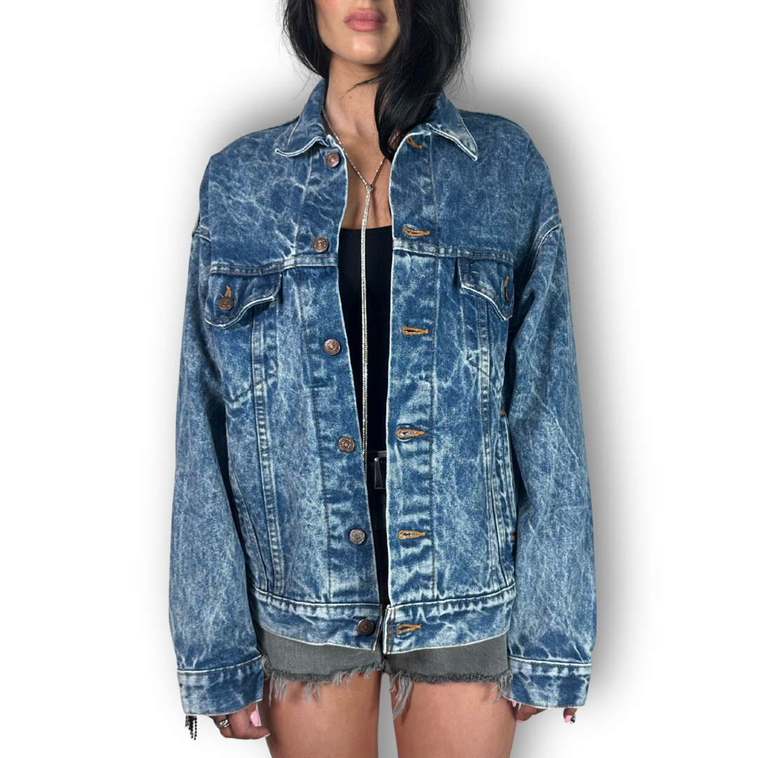 vintage rhinestone fringe jacket deep acid wash with empire fringe