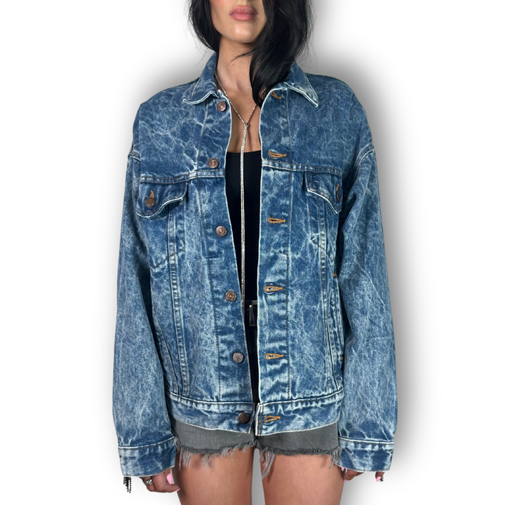 vintage rhinestone fringe jacket deep acid wash with empire fringe