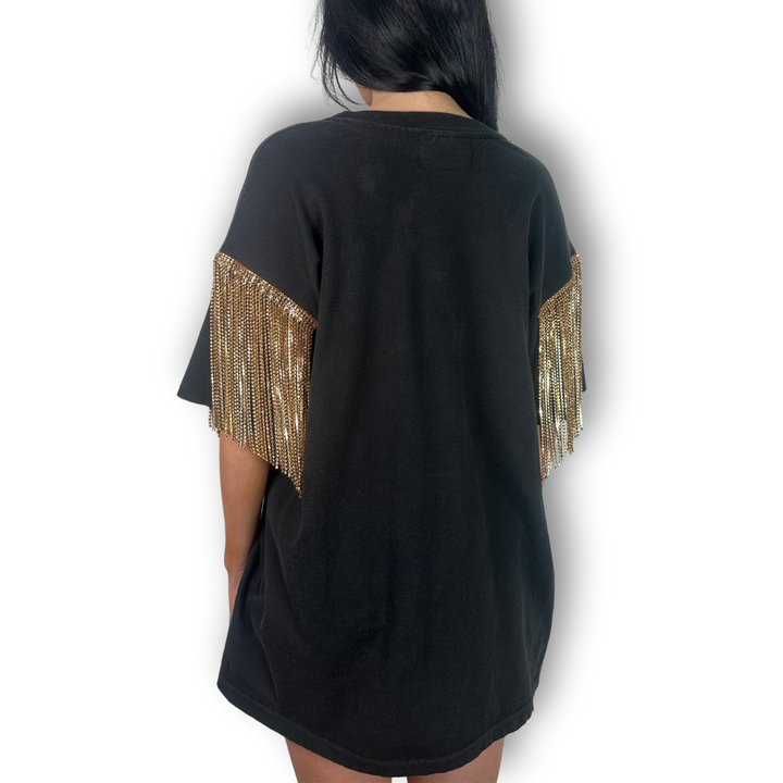 vintage rhinestone fringe tee elvis with gold fringe sleeve