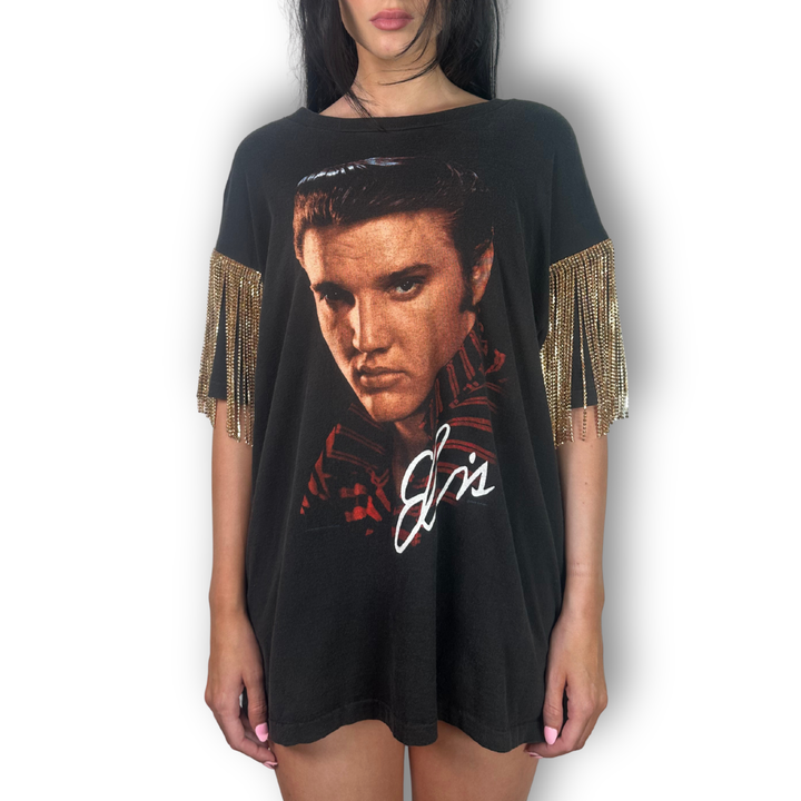vintage rhinestone fringe tee elvis with gold fringe sleeve