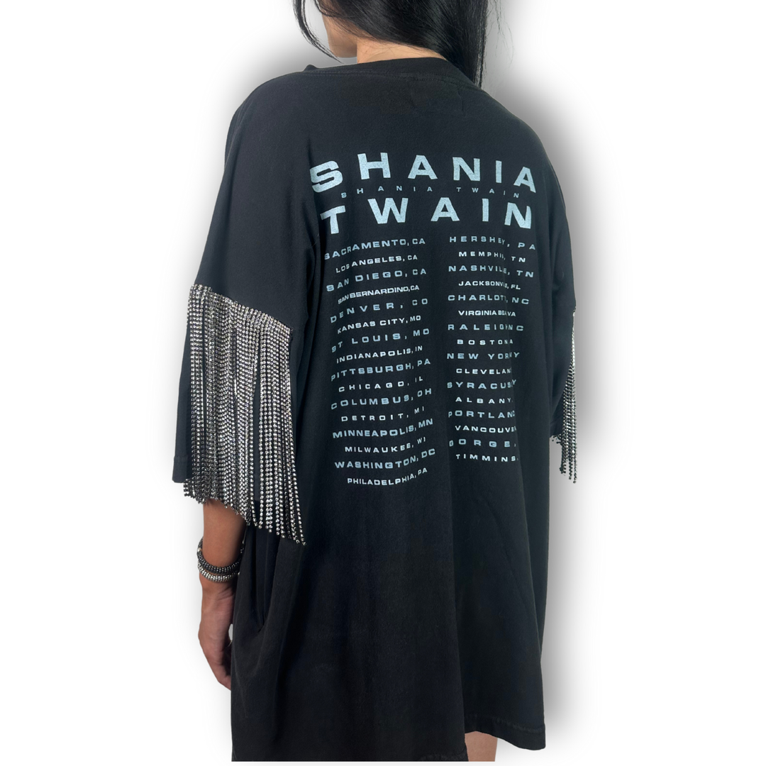 vintage rhinestone tee shania twain with tour on back and empire fringe sleeves