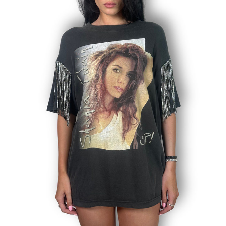 vintage rhinestoned tee shania twain with tour dates on back up tour empire fringe sleeves