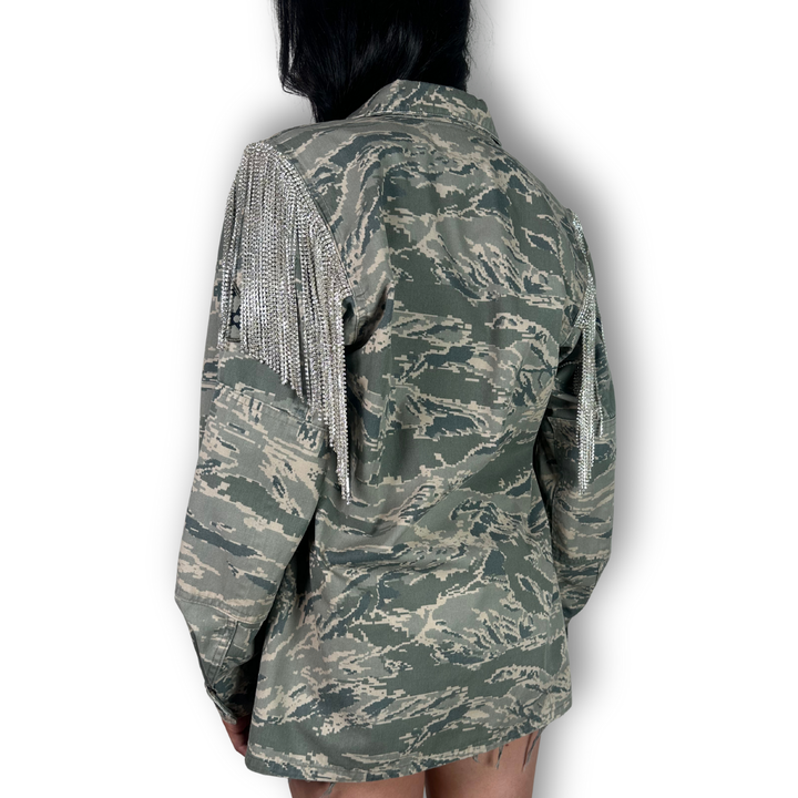 vintage rhinestone fringe jacket air force camo