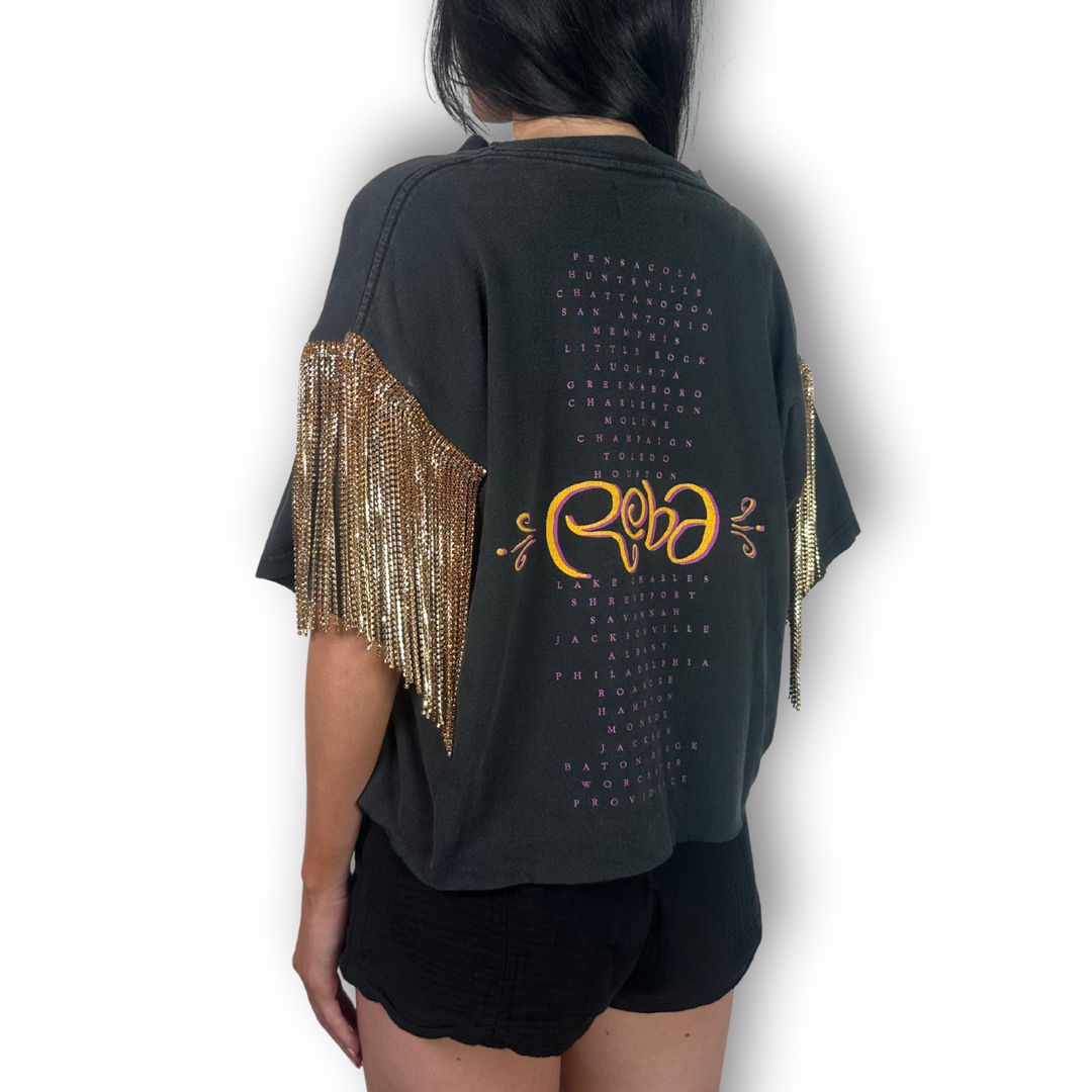 vintage rhinestoned tee reba with gold fringe rhinestone sleeves