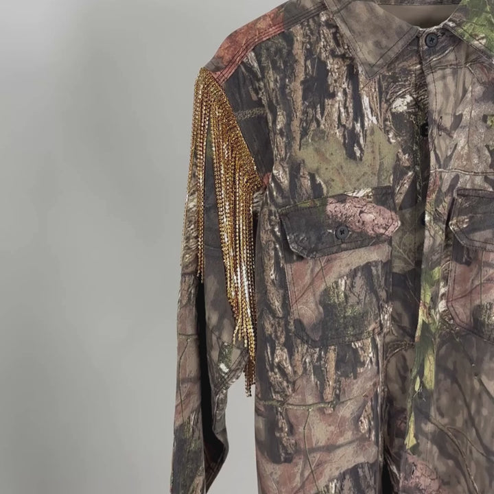 VINTAGE RHINESTONE FRINGE BUTTON DOWN