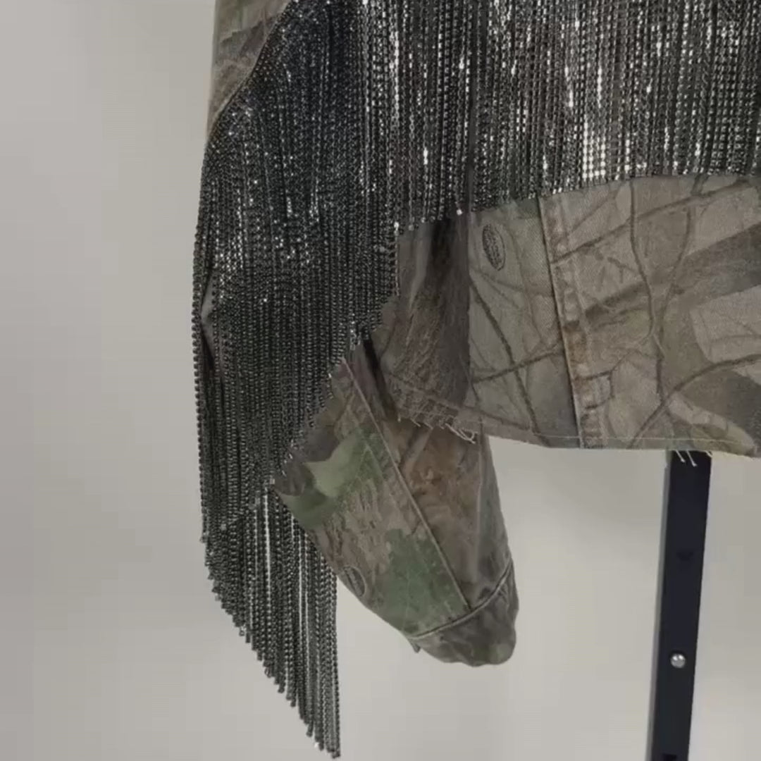 VINTAGE RHINESTONE FRINGE CAMO JACKET