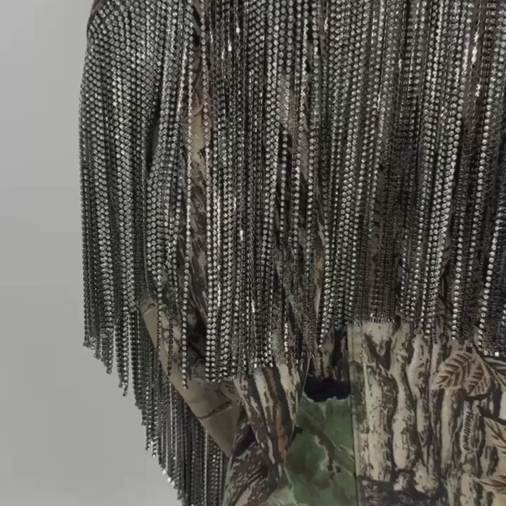 VINTAGE RHINESTONE FRINGE CAMO JACKET