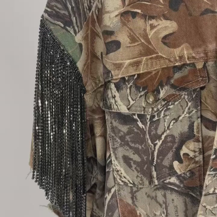 VINTAGE RHINESTONE FRINGE CAMO VEST