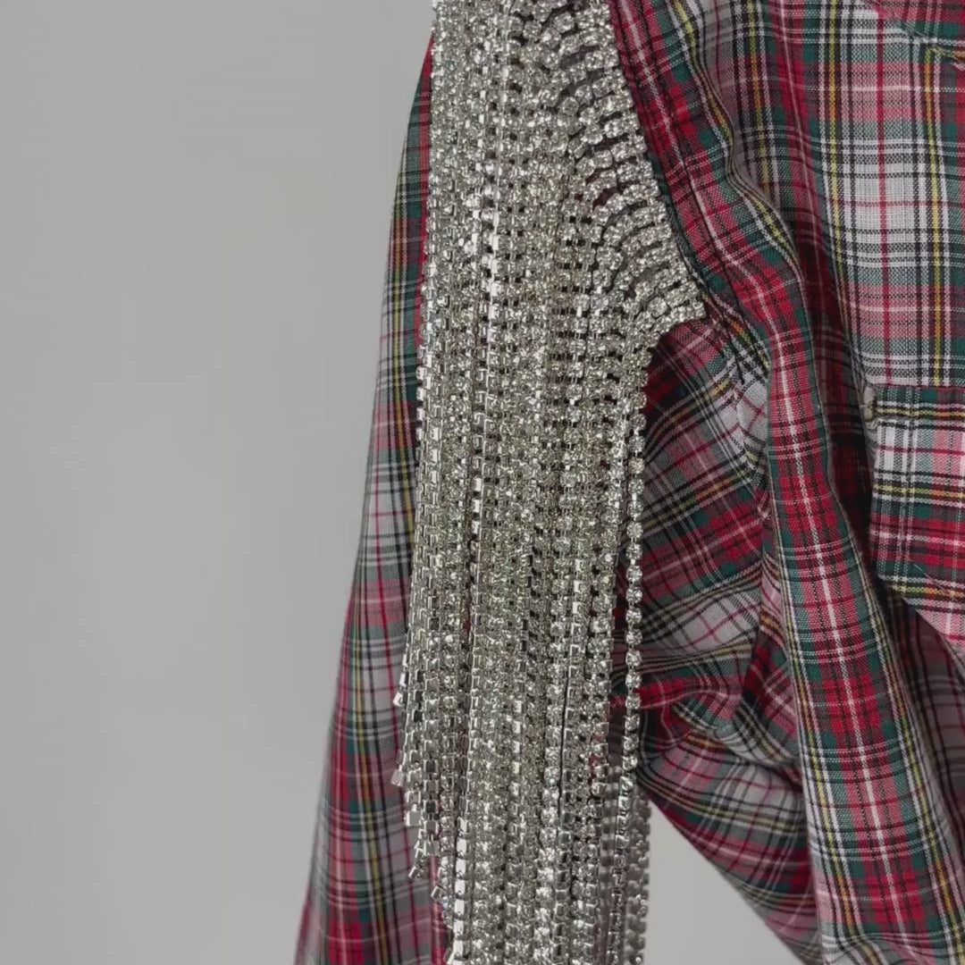 VINTAGE RHINESTONE FRINGE TIE TOP