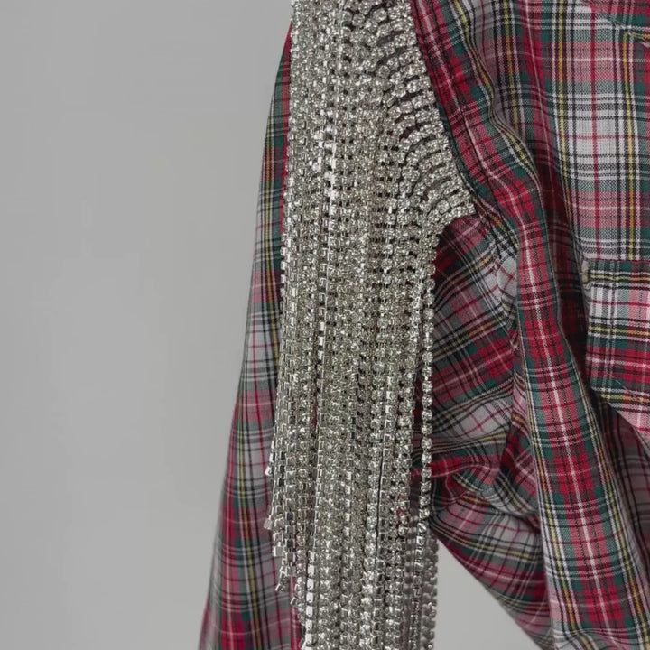 VINTAGE RHINESTONE FRINGE TIE TOP