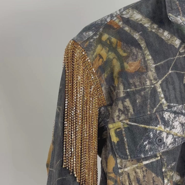 VINTAGE RHINESTONE FRINGE BUTTON DOWN