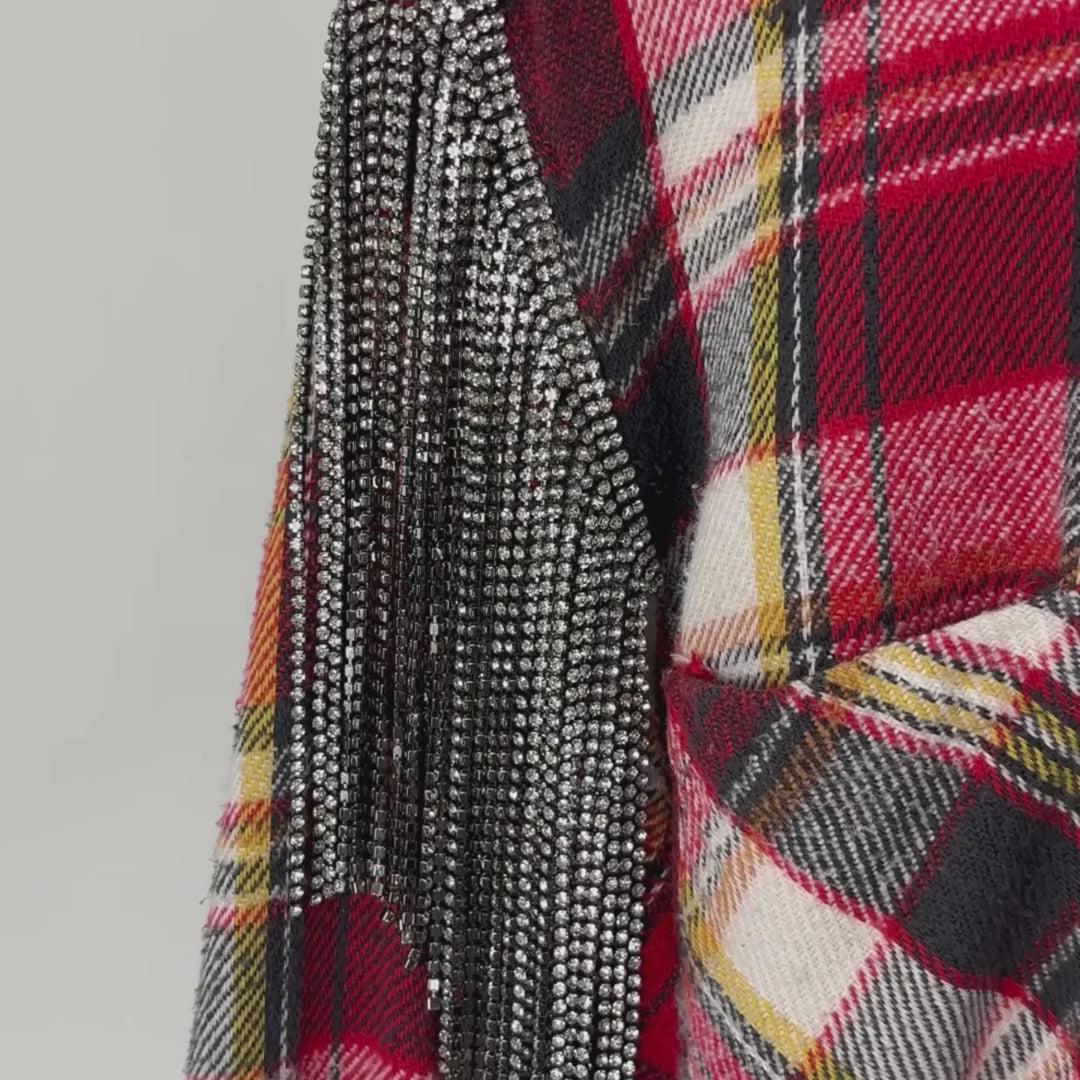 VINTAGE RHINESTONE FRINGE FLANNEL