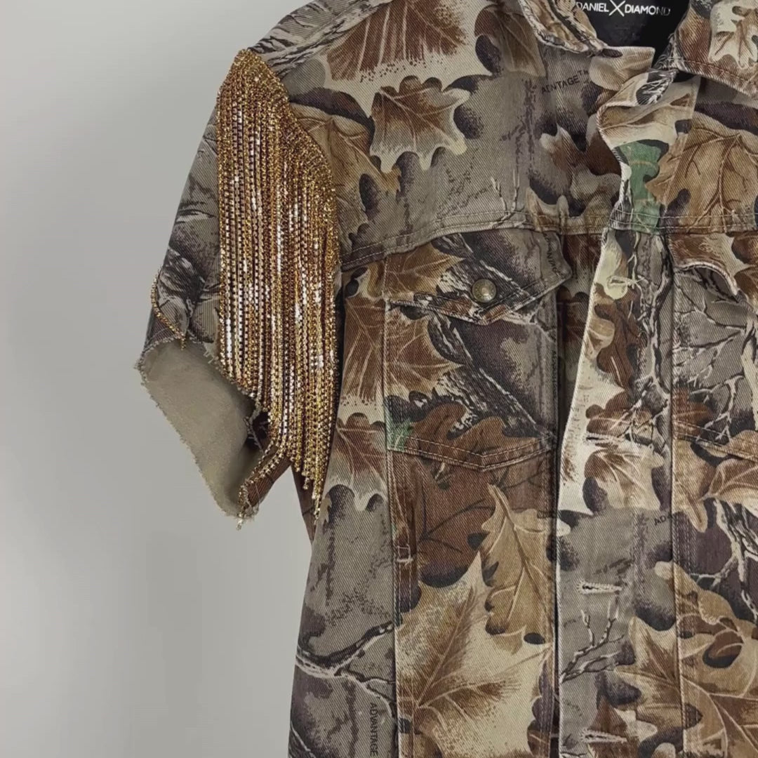 VINTAGE RHINESTONE FRINGE CAMO VEST