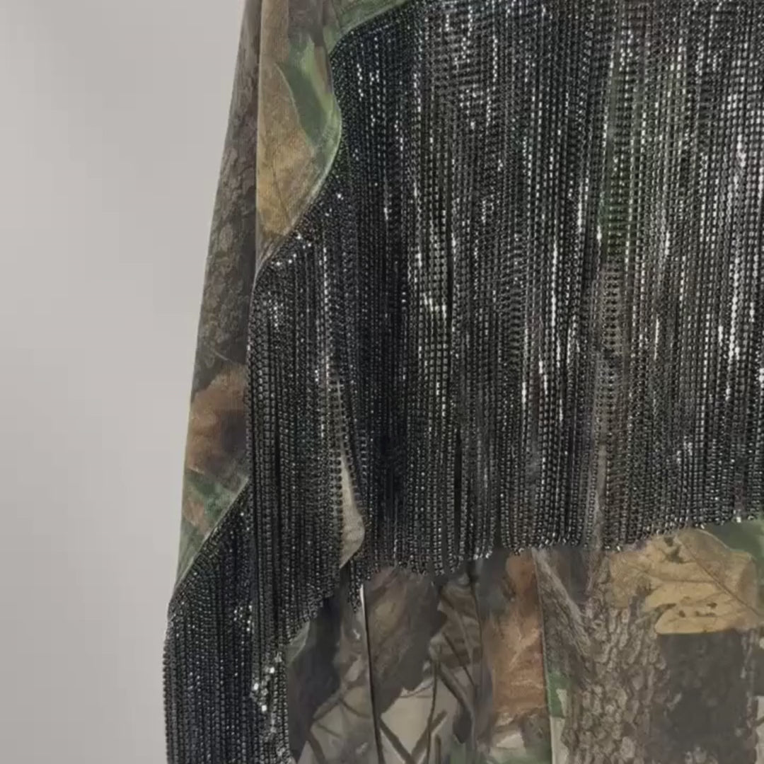 VINTAGE RHINESTONE FRINGE CAMO JACKET