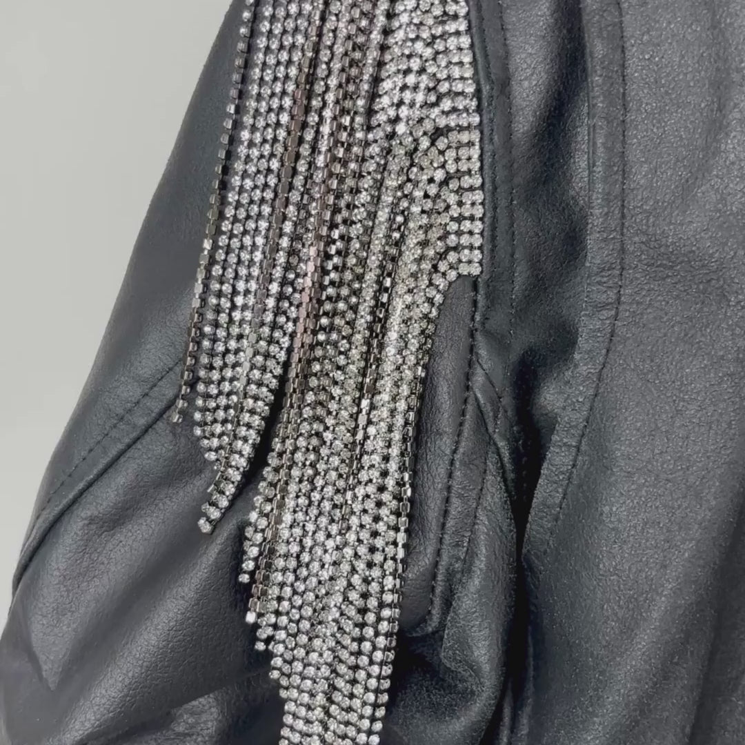 VINTAGE RHINESTONE FRINGE BIKER JACKET