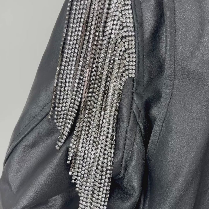 VINTAGE RHINESTONE FRINGE BIKER JACKET