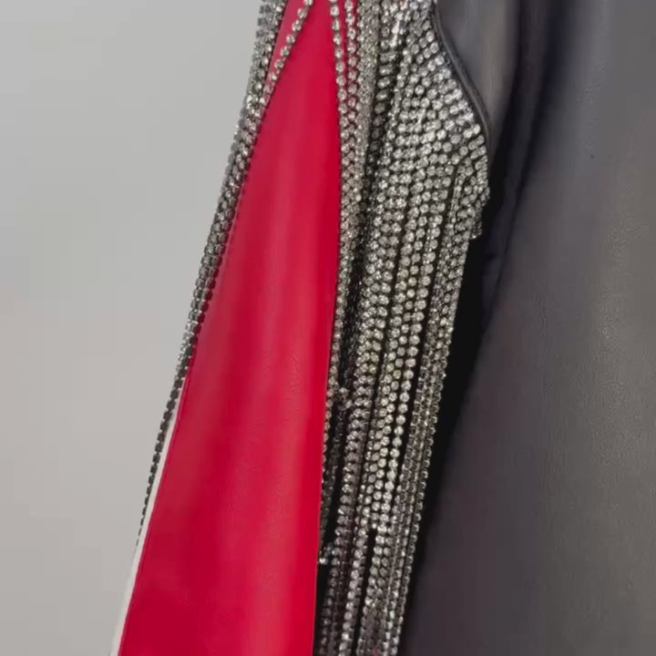 VINTAGE RHINESTONE FRINGE LEATHER JACKET