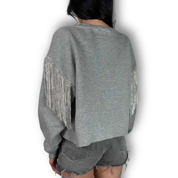 vintage rhinestoned silver fringe gray crop sweatshirt orange tennessee sweatshirt