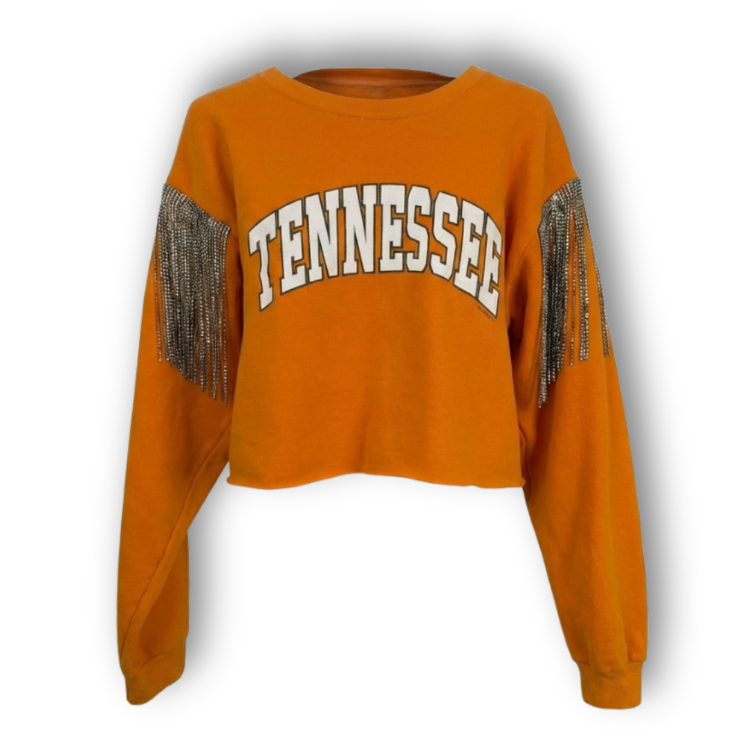 VINTAGE RHINESTONED FRINGE SWEATSHIRT
