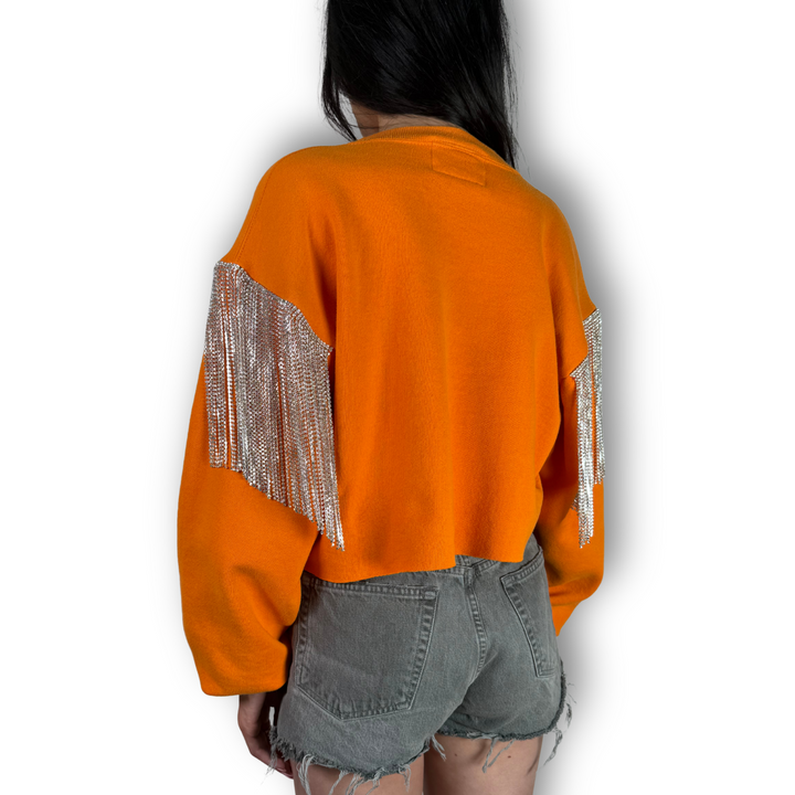 vintage rhinestoned fringe sweatshirt tennessee football with silver fringe on sleeves