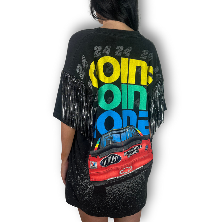 vintage rhinestoned jeff gordon racing tee with black fringe 