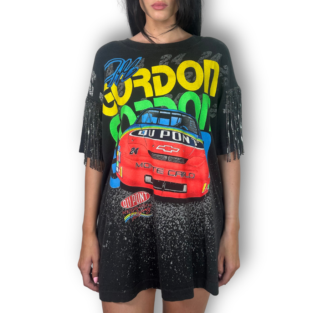 vintage rhinestoned jeff gordon racing tee with black fringe 