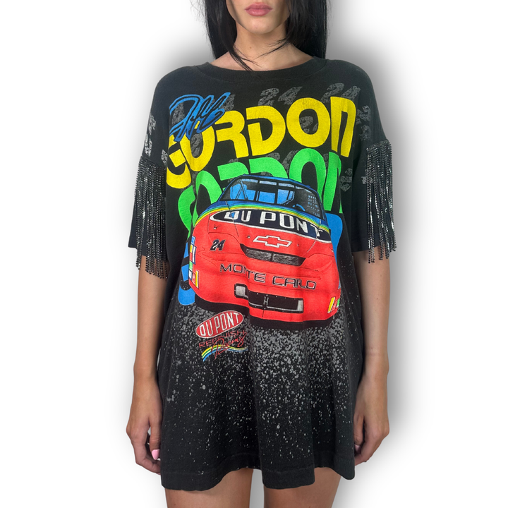 vintage rhinestoned jeff gordon racing tee with black fringe 