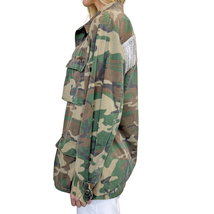 VINTAGE RHINESTONE FRINGE CAMO JACKET