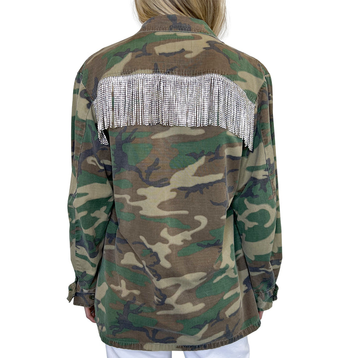 VINTAGE RHINESTONE FRINGE CAMO JACKET