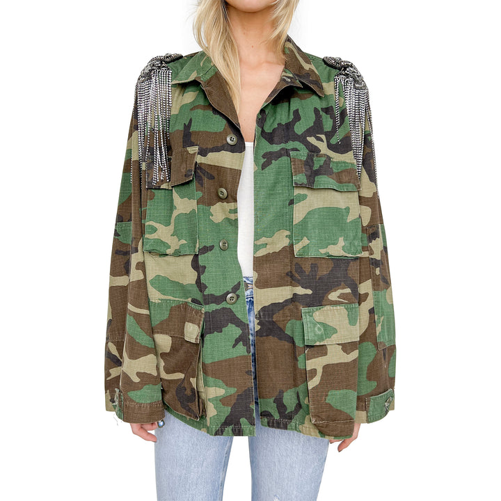 VINTAGE RHINESTONE FRINGE CAMO JACKET