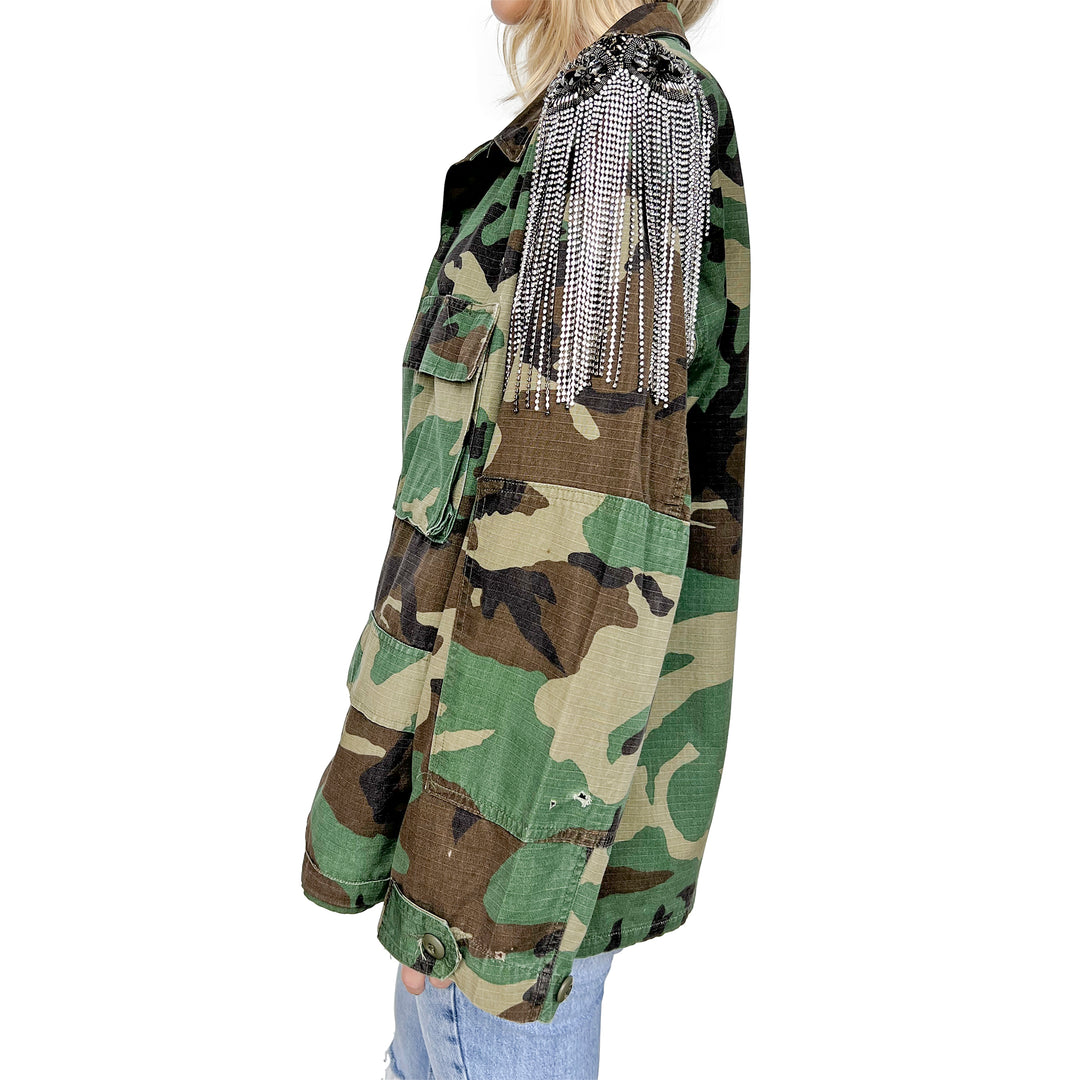 VINTAGE RHINESTONE FRINGE CAMO JACKET