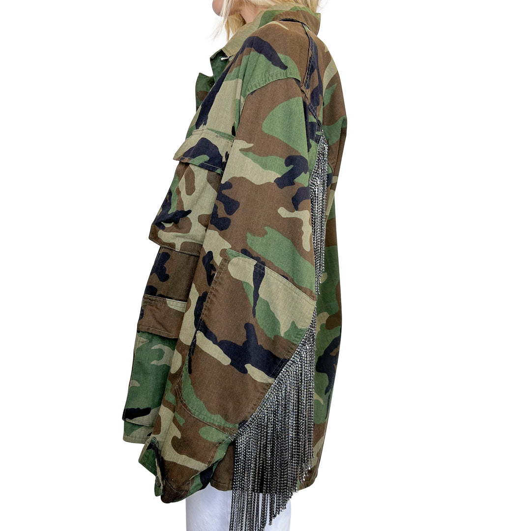 VINTAGE RHINESTONE FRINGE CAMO JACKET