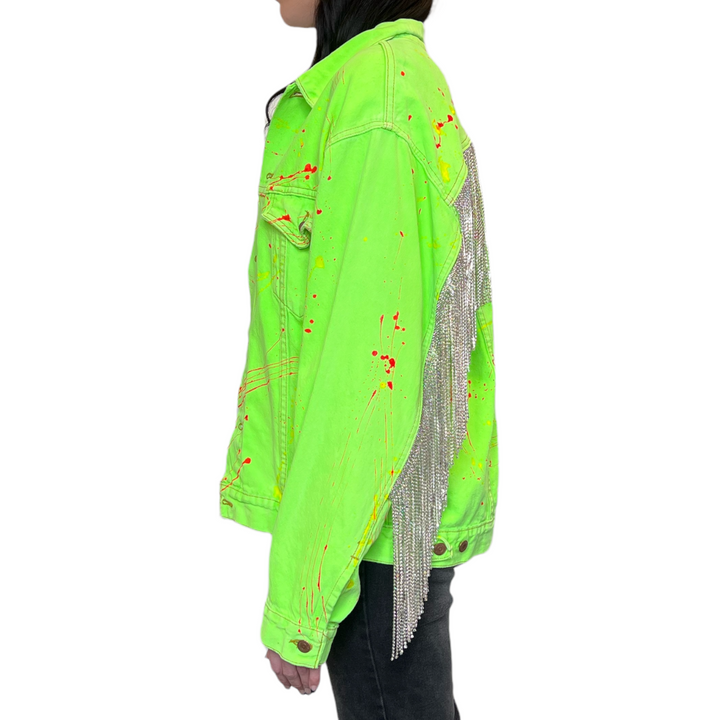 VINTAGE RHINESTONE FRINGE NEON JACKET