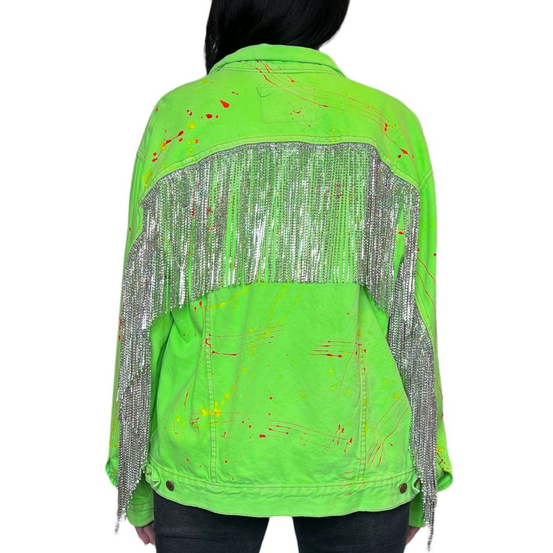 VINTAGE RHINESTONE FRINGE NEON JACKET