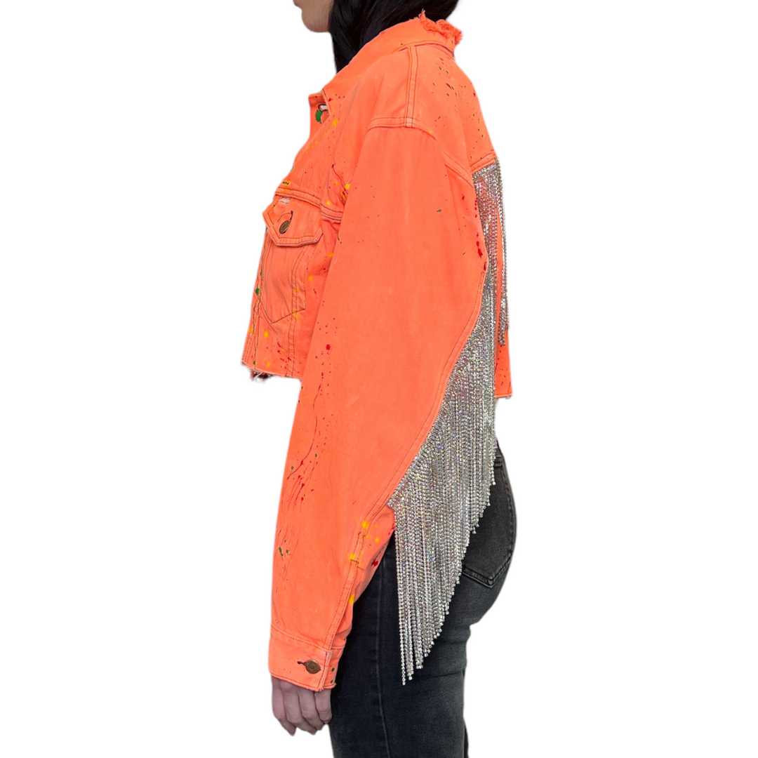 VINTAGE RHINESTONE FRINGE NEON JACKET