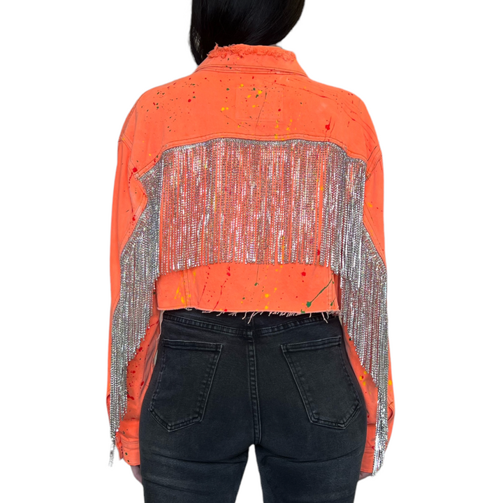 VINTAGE RHINESTONE FRINGE NEON JACKET